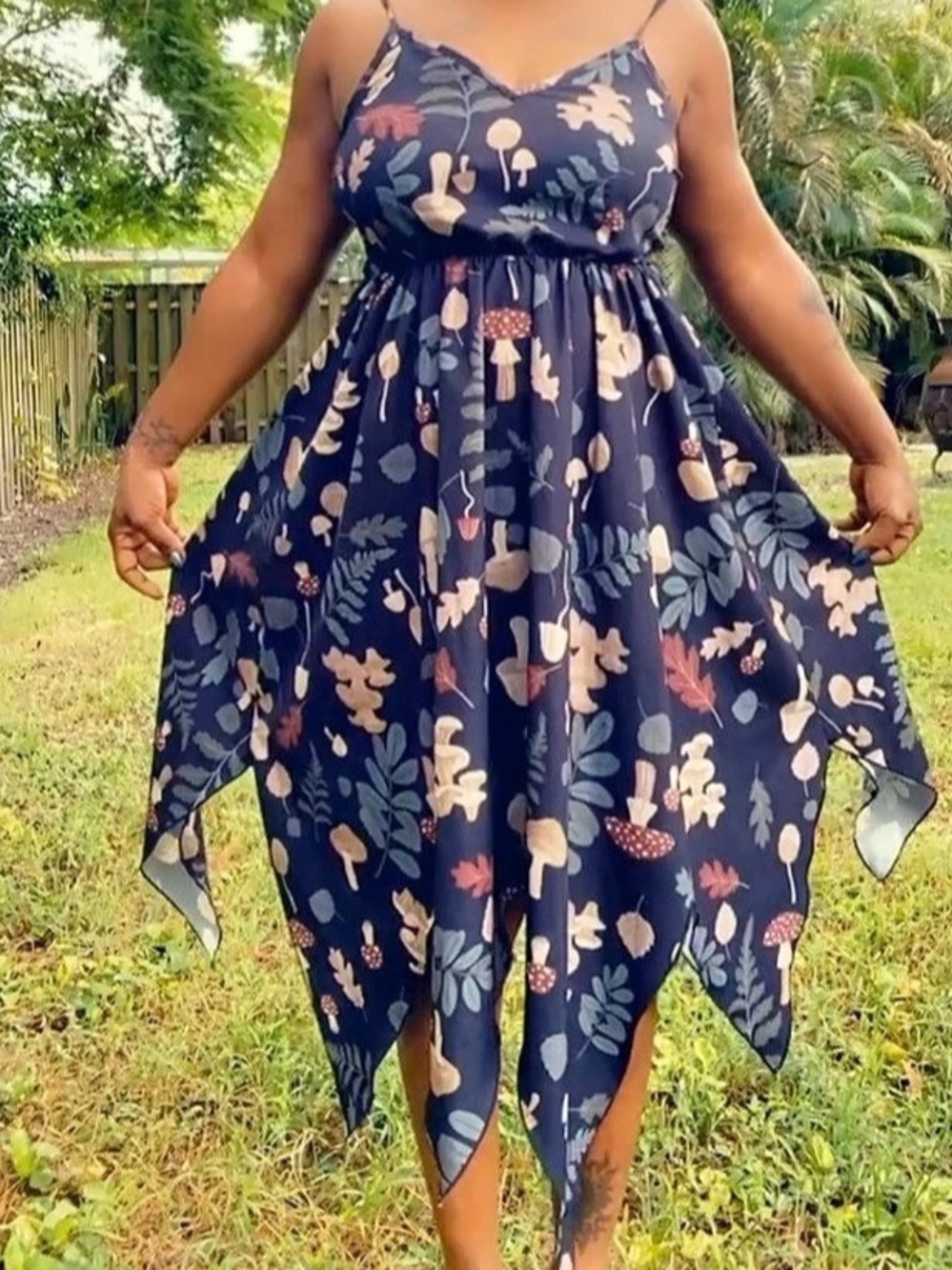 ROMWE Floral Asymmetrical Dress in Blue Size Large